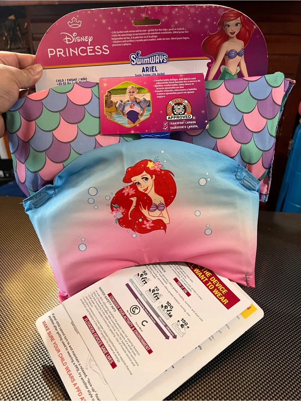 Disney Princess Ariel Kids Swim Trainer Life Jacket - Pink & Blue